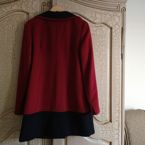 ELLEN TRACY Ladies Size M ANGORA BLEND WINTER CAR COAT Red Black Color Block - Picture 7 of 7
